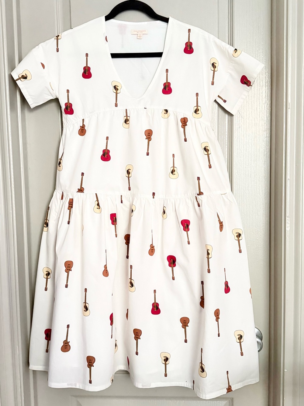 Pink Chicken Kit Dress - guitar print XS
